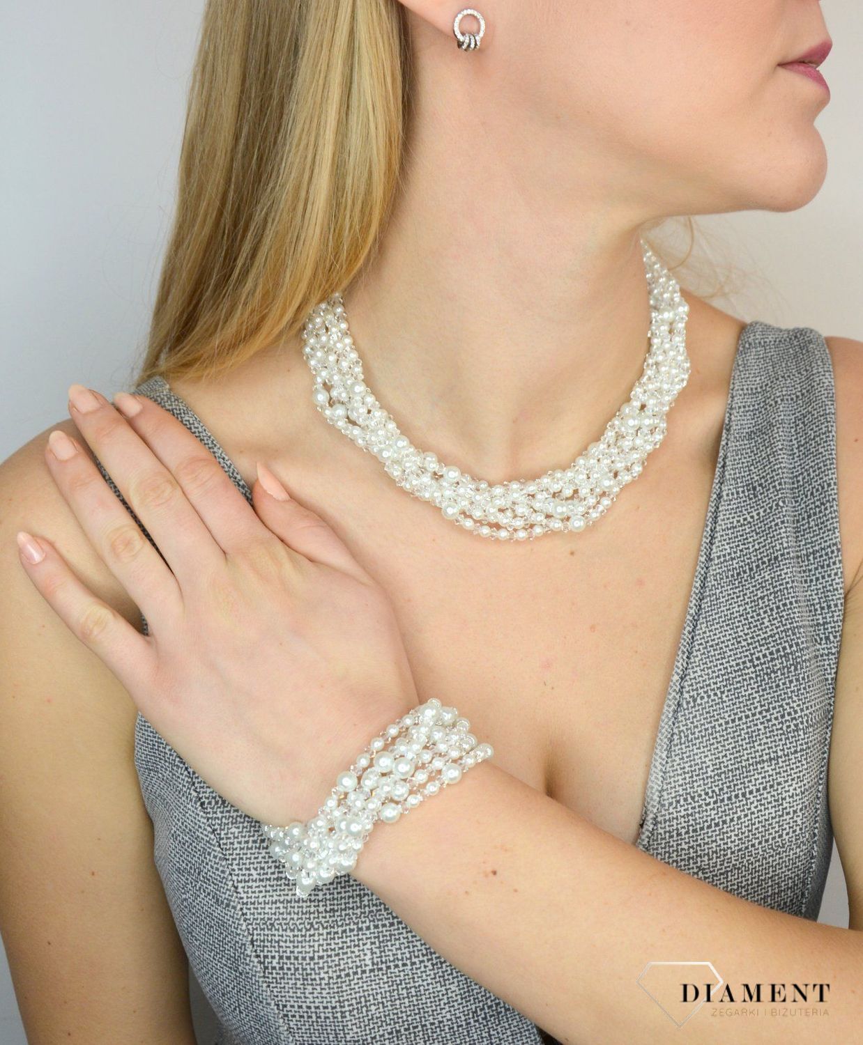 Bransoleta z kamieniami Swarovskiego i perłami syntetycznymi BR 624  Bransoleta Swarovski element w kolorze jasnego brązu, wykonana ze srebra próby 925 oraz ekskluzywnych kryształów Swarovski® cryst (3).JPG